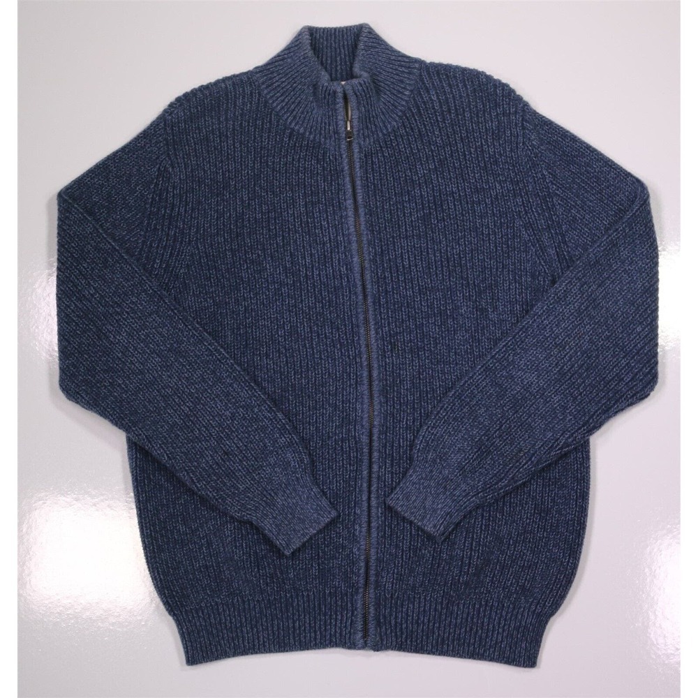 LL Bean 0yr26 Blue Knit Cotton Full Zip Cardigan Sweater Jacket~ Men's Large